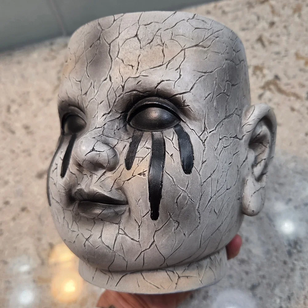 Ashland Halloween Cracked Baby Doll Head Floral Container Planter Gothic Decor